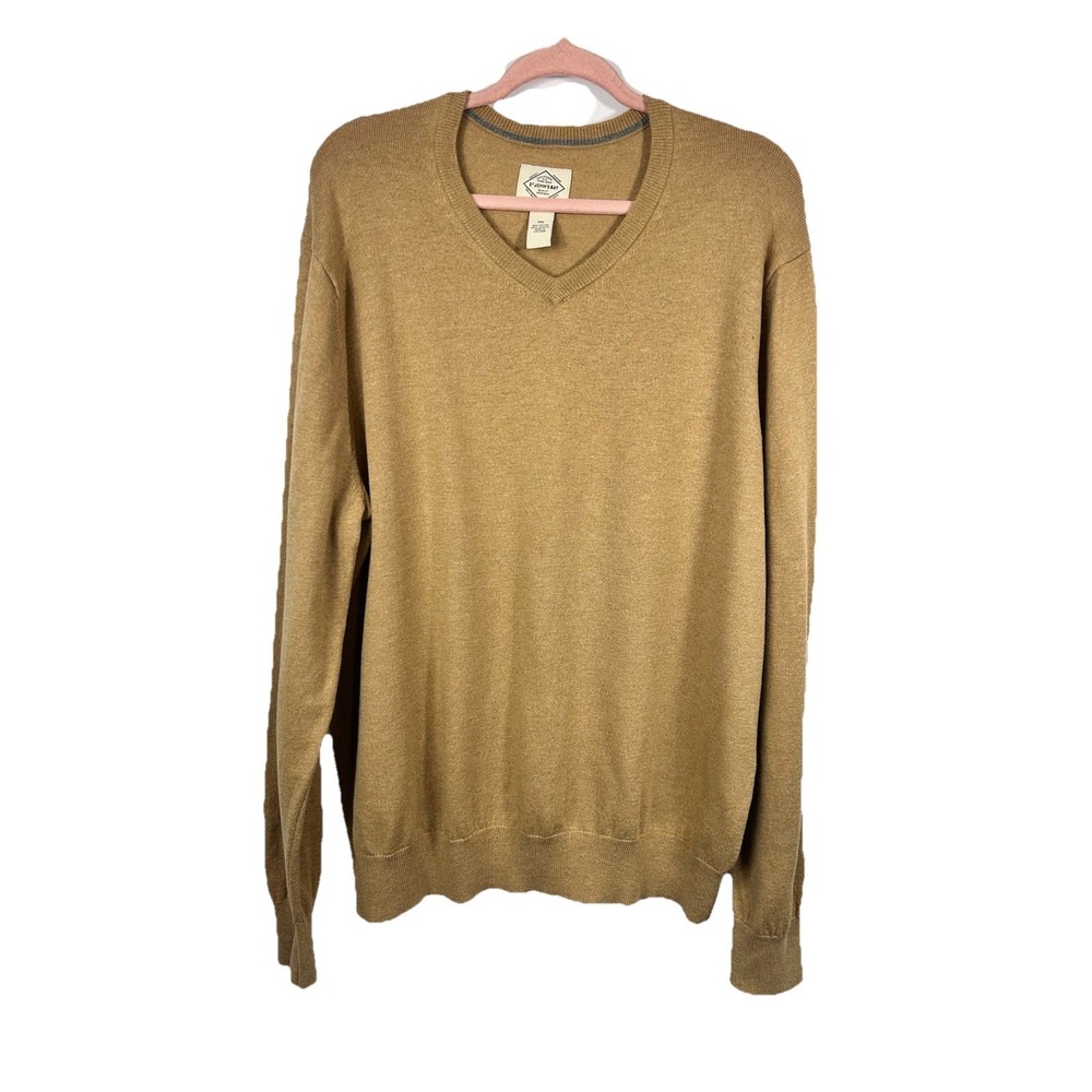 St. John's Bay V-Neck Sweater Men's XXL Tan Camel Cotton Blend Grandpacore‎ Soft